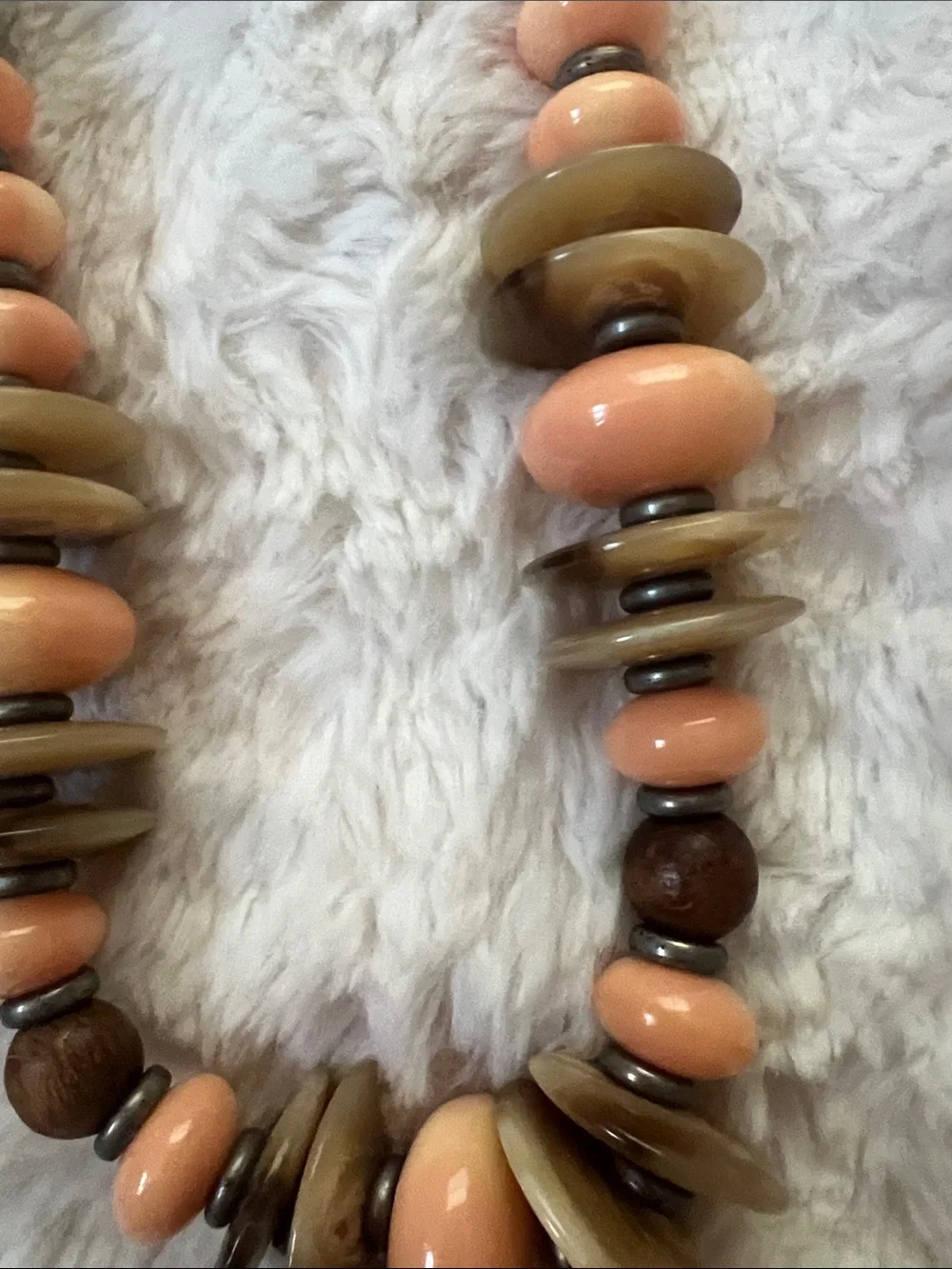 Peach and Tan Beaded Wood Necklace